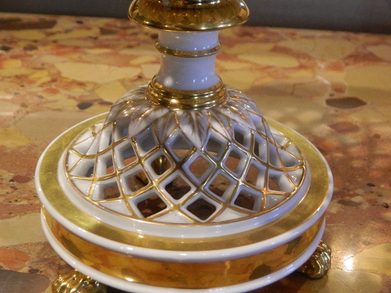 Old Paris Style Porcelain Reticulated Compote with Gold Detailing 2