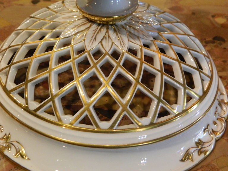 19th Century Old Paris Style Porcelain Reticulated Compote with Gold Detailing