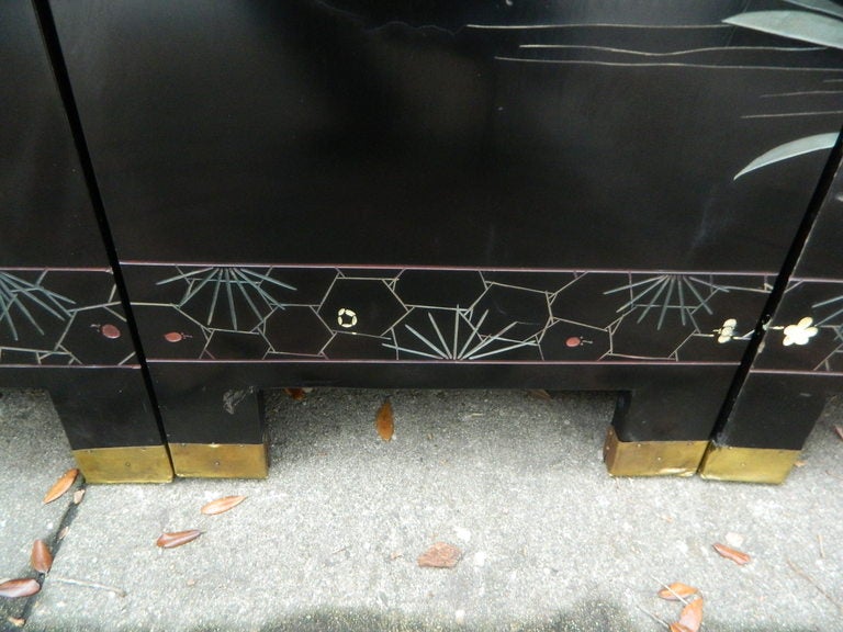Antique Dual Sided Eight Panel Chinese Black Lacquer on Wood Screen 1