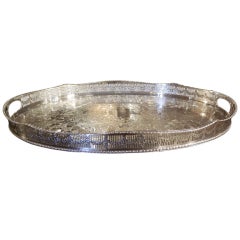 Vintage English Chased Silver Tray with Pierced Gallery