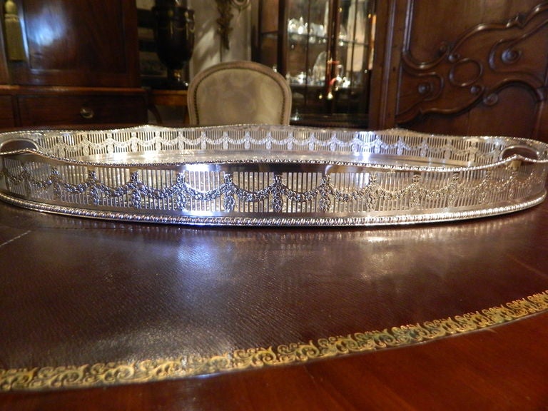 British English Chased Silver Tray with Pierced Gallery