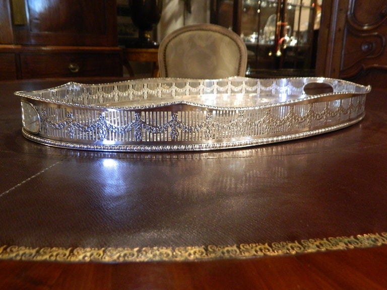 20th Century English Chased Silver Tray with Pierced Gallery