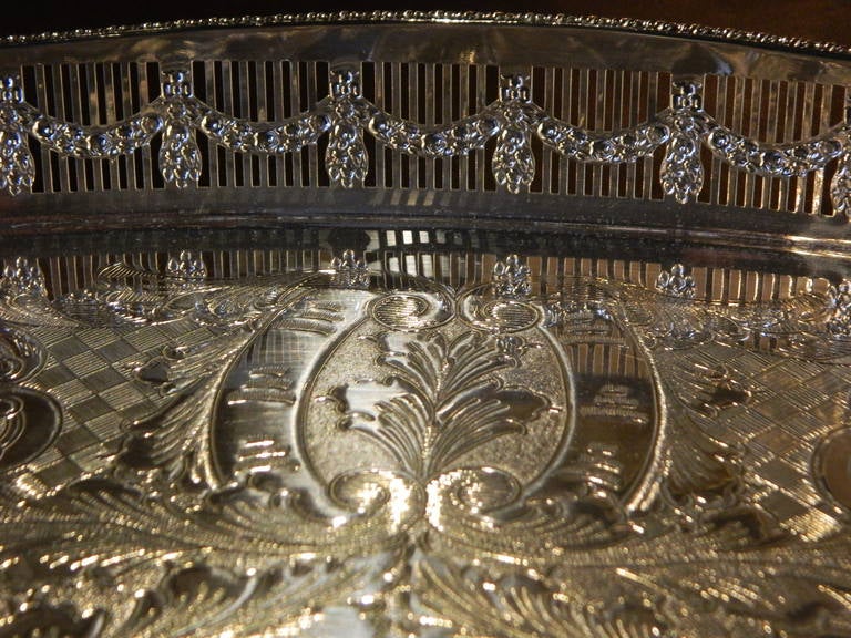 English Chased Silver Tray with Pierced Gallery 1