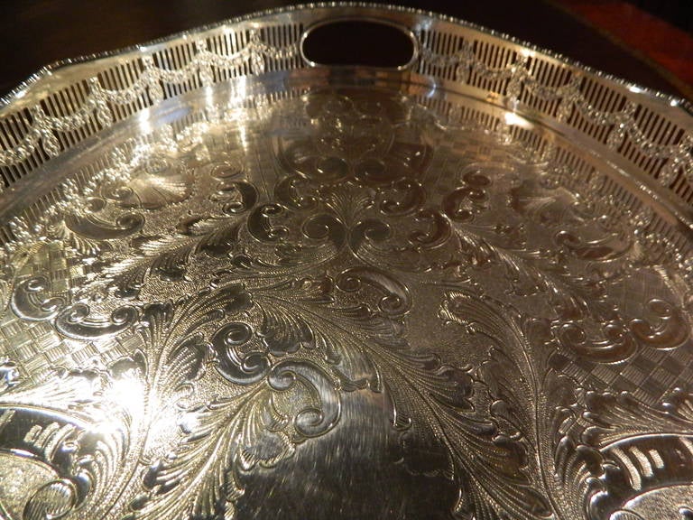 English Chased Silver Tray with Pierced Gallery 3