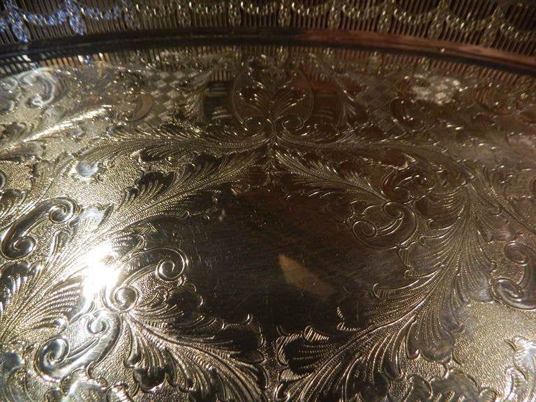 English Chased Silver Tray with Pierced Gallery 4