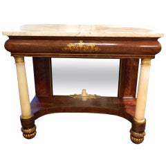 Pier Table or Console with Marble Top and Columns Flanking a Mirror, circa 1830