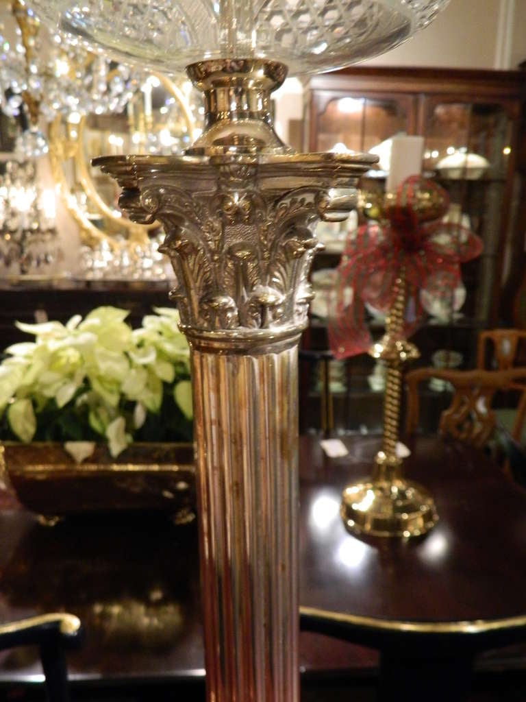 Early 20th Century English Silver Corinthian Column Oil Lamp 1