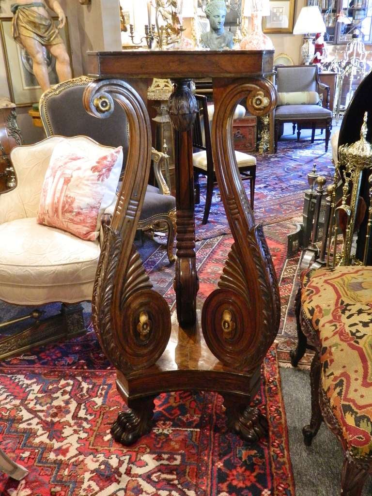 French Rosewood Regency Torchere or Pedestal on Three Carved Legs, 19th Century For Sale