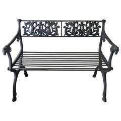 19th Century French Iron Directoire Garden Bench with a Neoclassical Design
