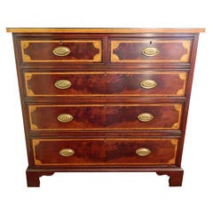 English Mahogany Inlaid Two over Three Chest of Drawers, Circa 1840