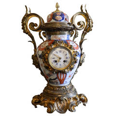 Louis XV Imari Porcelain Vase with Bronze Dore Garniture Mantel Clock