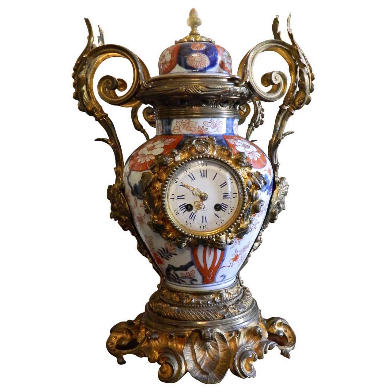 Louis XV Imari Porcelain Vase with Bronze Dore Garniture Mantel Clock