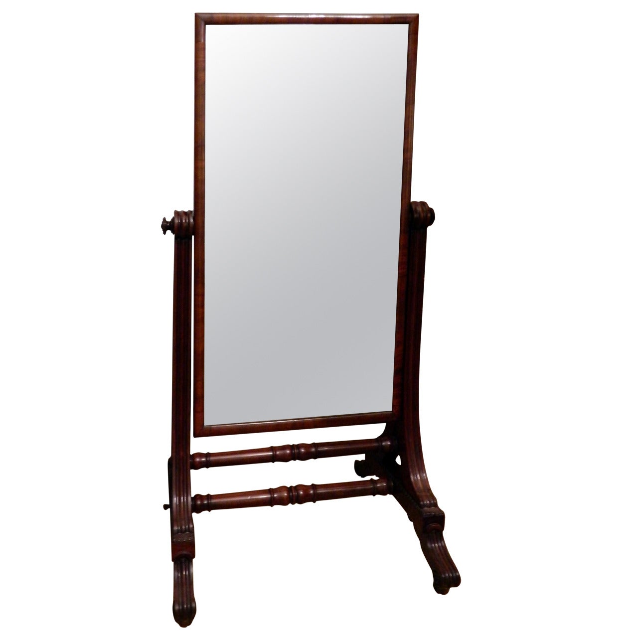 George III English Mahogany Cheval Mirror on Casters, 19th Century