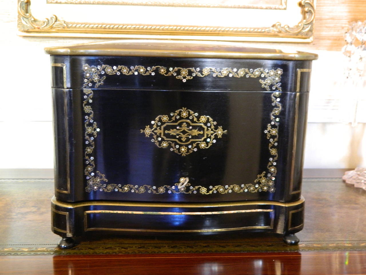 Late 19th Century French Boulle and Brass Inlay Tantalus Set or Liquor Cabinet, circa 1870