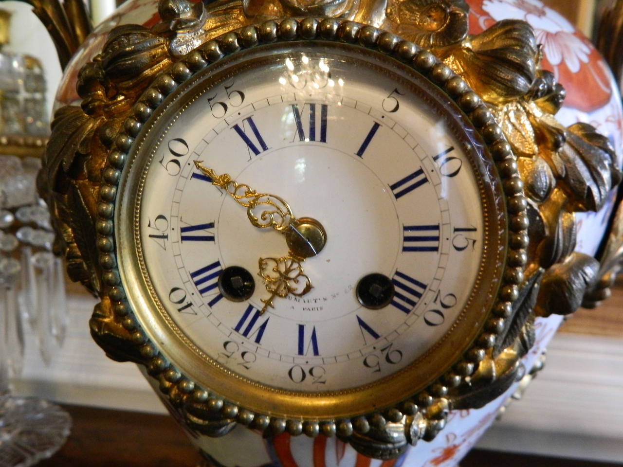 Late 19th Century Louis XV Imari Porcelain Vase with Bronze Dore Garniture Mantel Clock