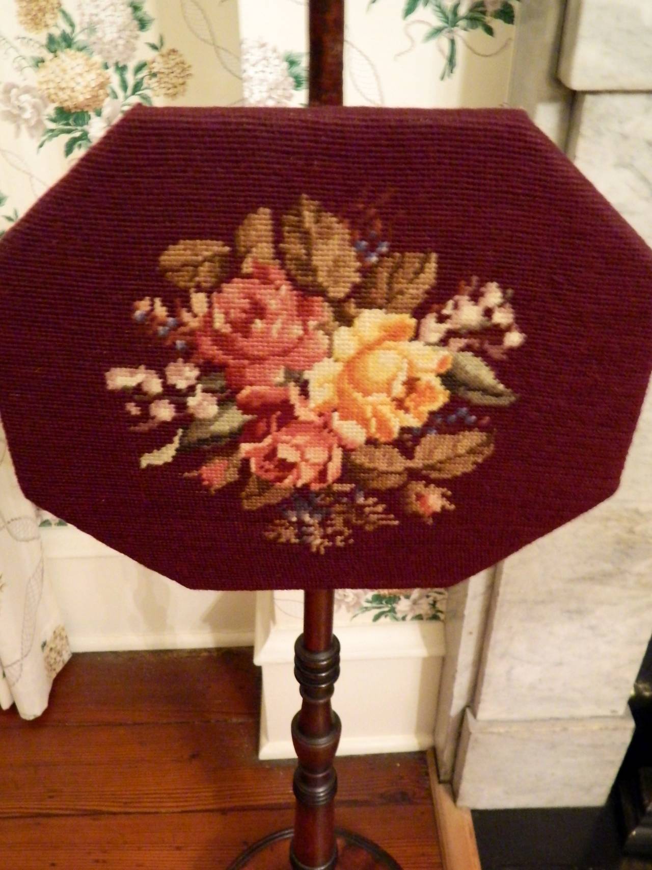 Needlepoint Pole Fireplace Screen, 19th Century at 1stdibs