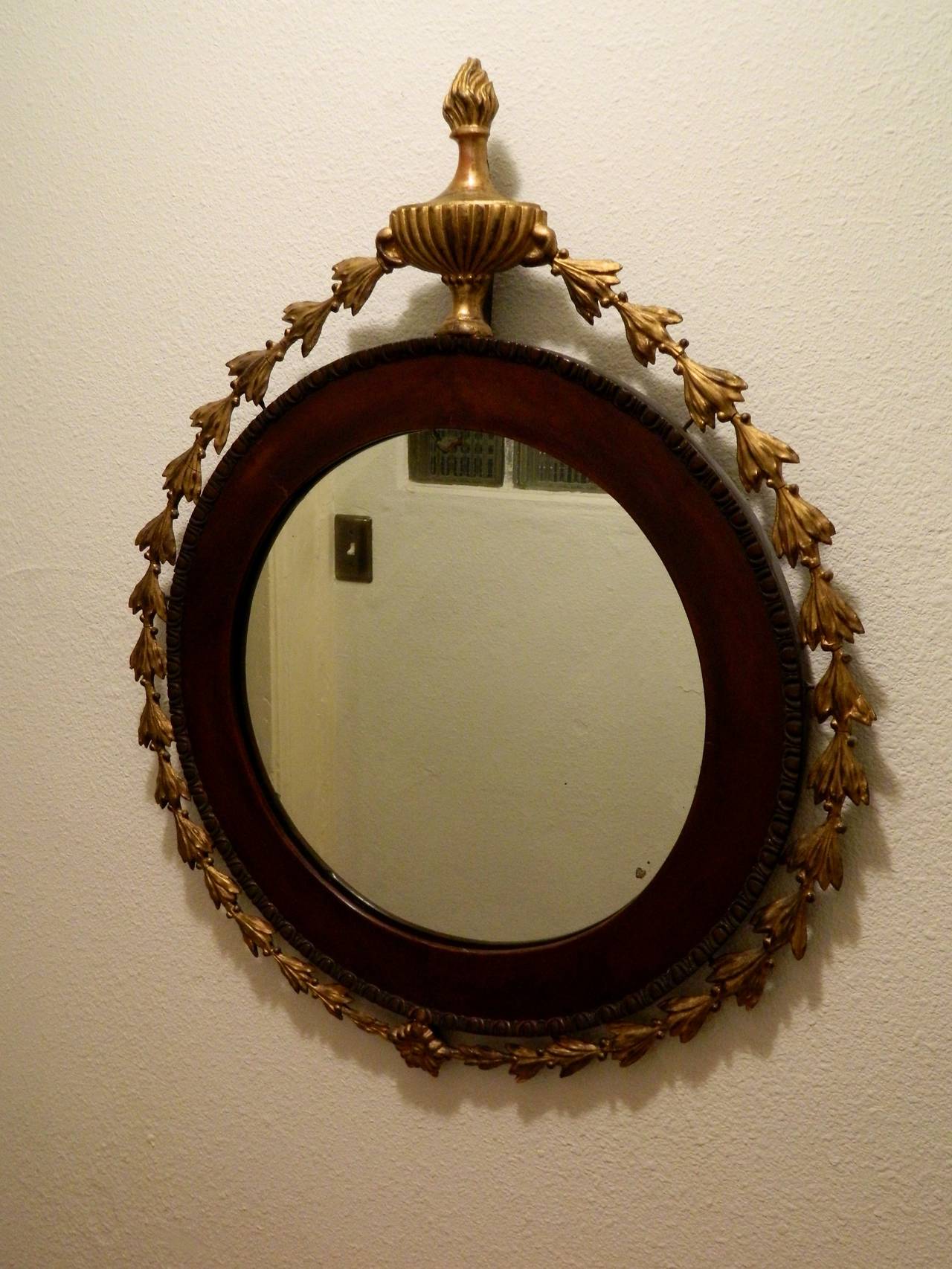 American Federal Style Mahogany and Gilt Wood Oval Mirror, Circa 1800