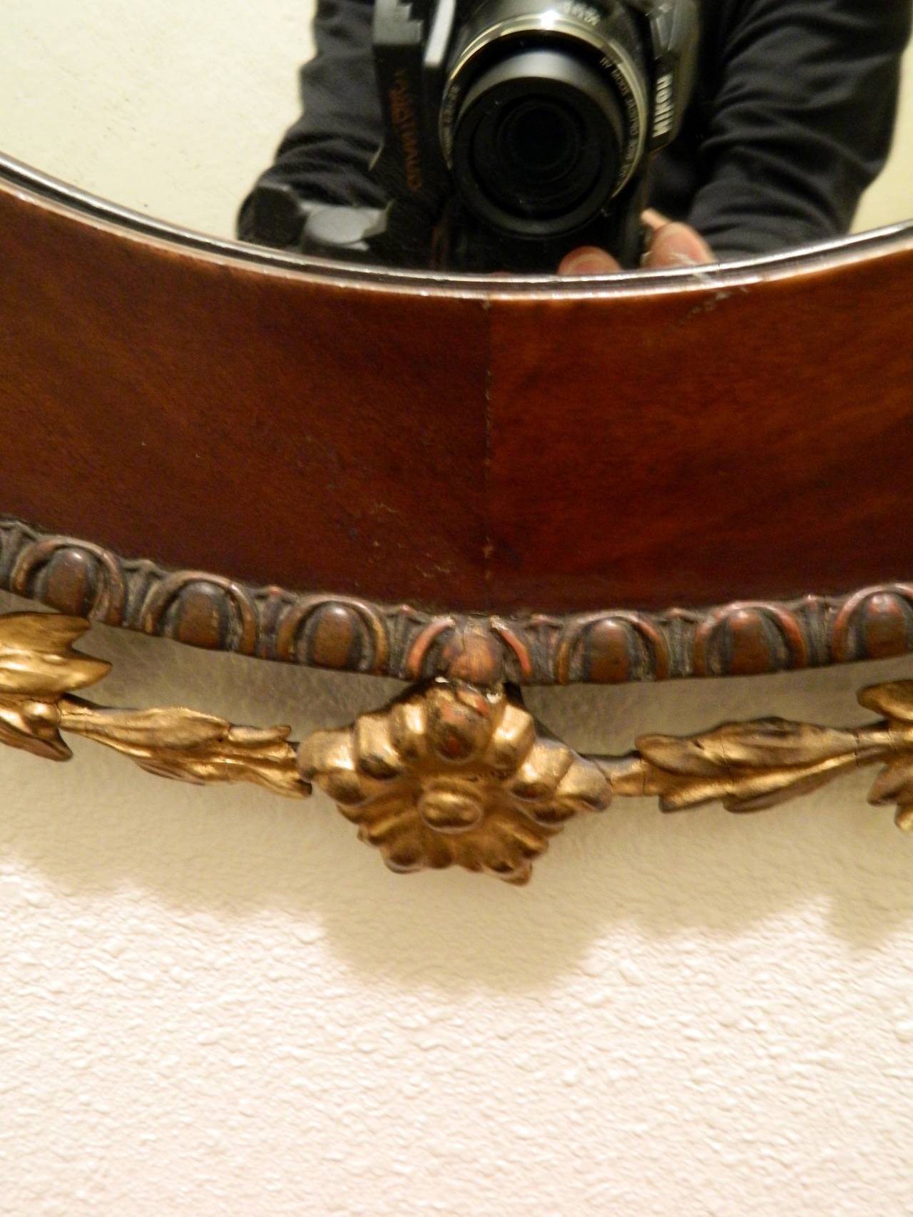 Giltwood Federal Style Mahogany and Gilt Wood Oval Mirror, Circa 1800