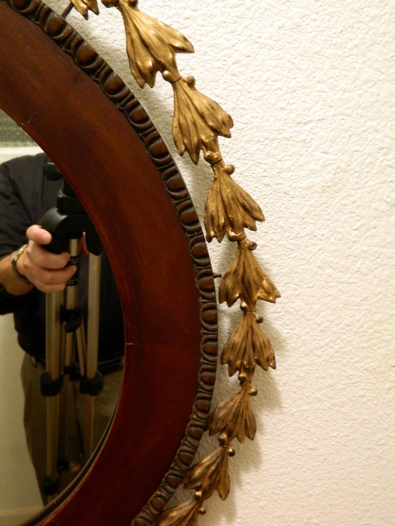 Federal Style Mahogany and Gilt Wood Oval Mirror, Circa 1800 1