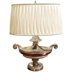 Circa 1920's Silver Lamp with a Custom Silk Shade
