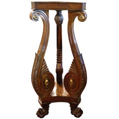 Rosewood Regency Torchere or Pedestal on Three Carved Legs, 19th Century