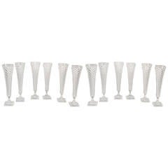 Antique Set of Twelve Handmade Baccarat-Cut Glass Champagne Flutes, circa 1890