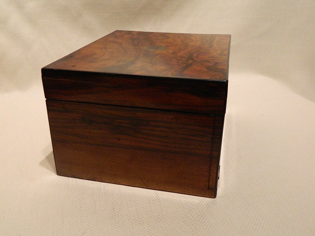 English Inlaid Rosewood and Ebony Sewing Box, Having a Lift Top, and a Drop Front with a Single Drawer
