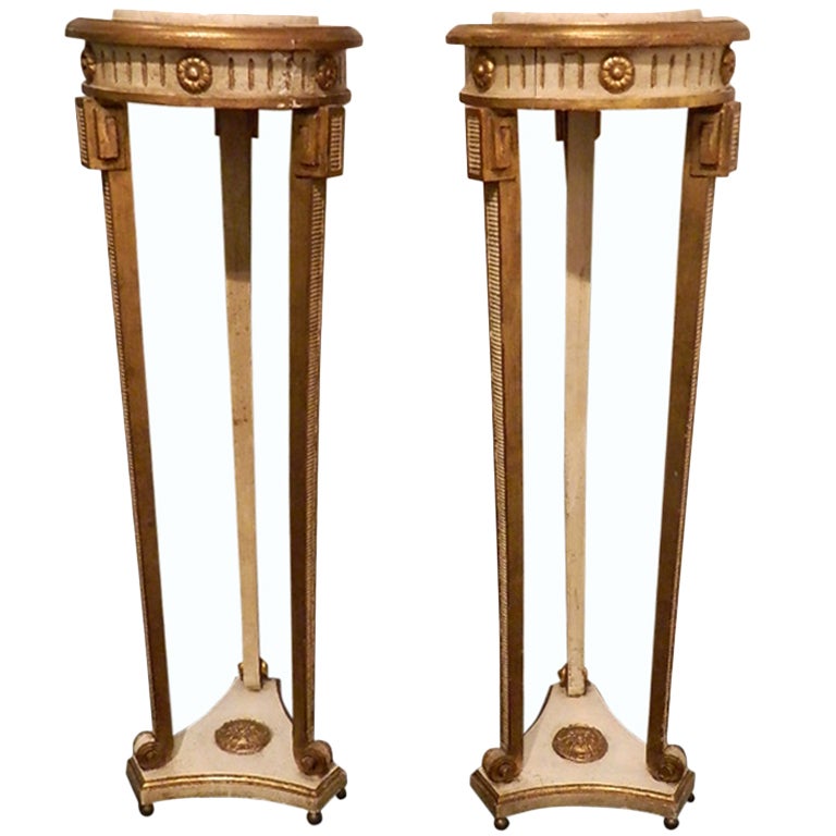 Pair of Louis XIV Style Painted and Parcel-Gilt Pedestal Stands