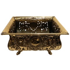 French Brass Reticulated Rectangle Form Jardiniere on Brass Feet