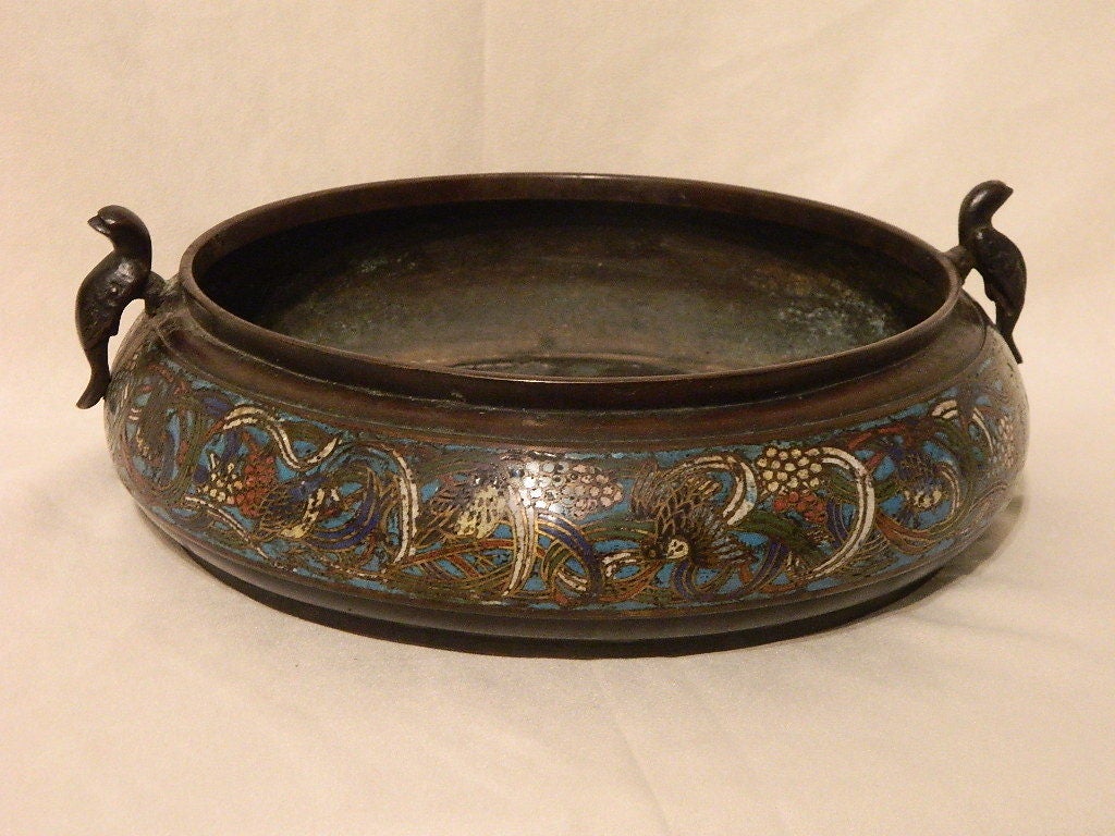 Chinese Qing Dynasty Open Bronze Censor with Enamel