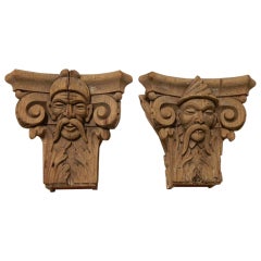 Pair of Architectural Column Capitals Mounted as Brackets