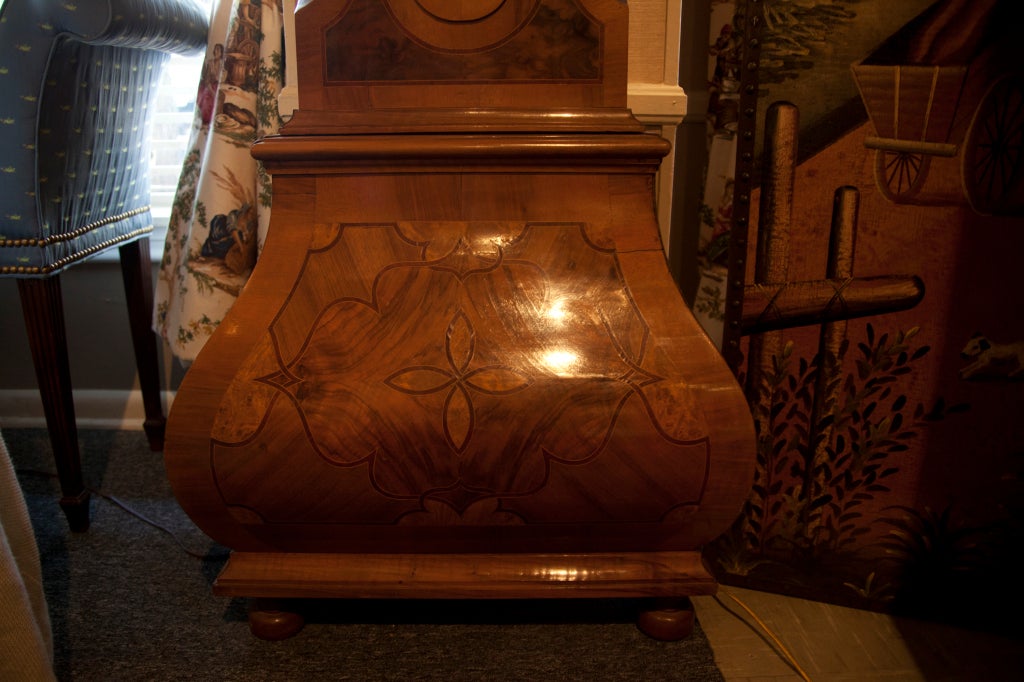 German Baroque Style Inlaid Walnut Tall Case Clock, 19th Century For Sale 1