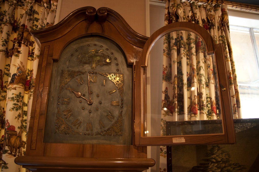 Horloge à grand boîtier en noyer marqueté de style baroque allemand, XIXe siècle en vente 2