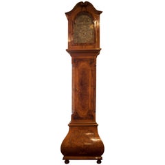 German Baroque Style Inlaid Walnut Tall Case Clock, 19th Century