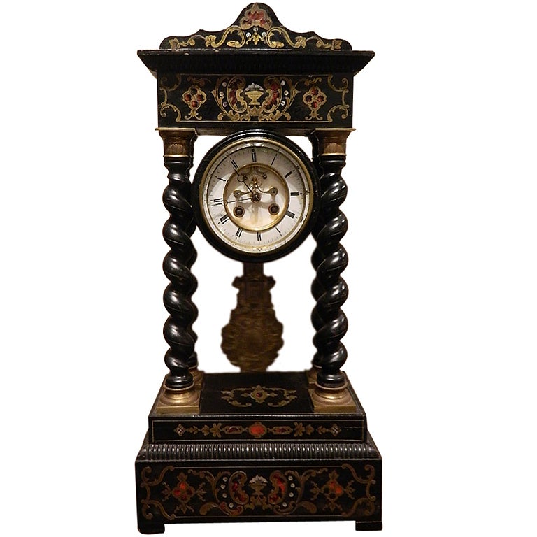 French Boulle Mantel Clock, 19th Century