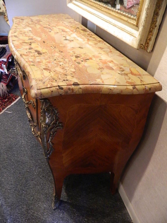 Louis XVI Style Marble-Top Bombe Commode or Chest of Drawers, 19th Century In Good Condition In Savannah, GA