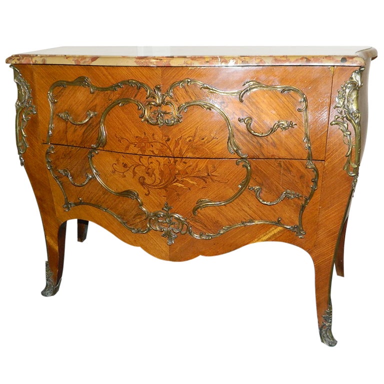 Louis XVI Style Marble-Top Bombe Commode or Chest of Drawers, 19th Century For Sale