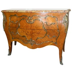 Antique Louis XVI Style Marble-Top Bombe Commode or Chest of Drawers, 19th Century