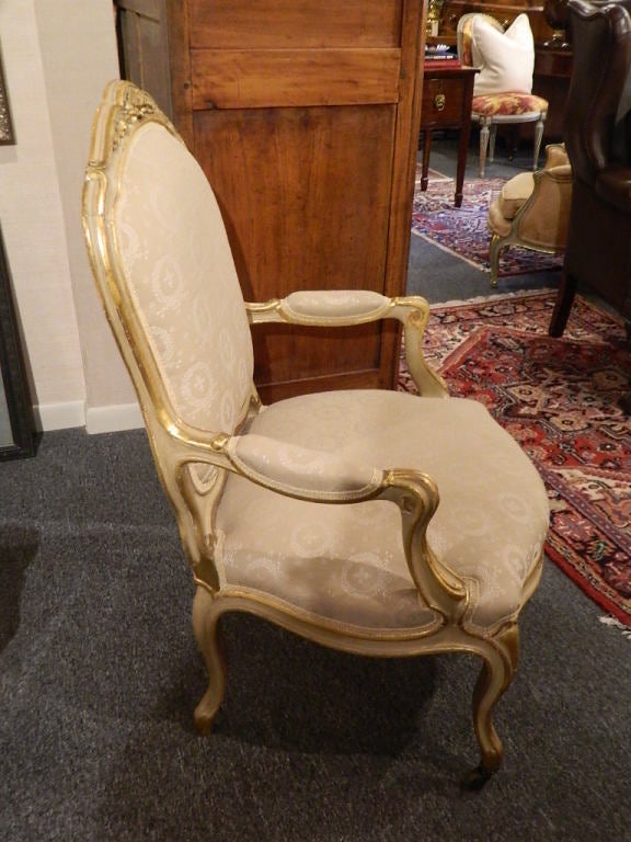 French Pair of Painted and Gilt Napoleon III Arm Chairs, 19th Century For Sale