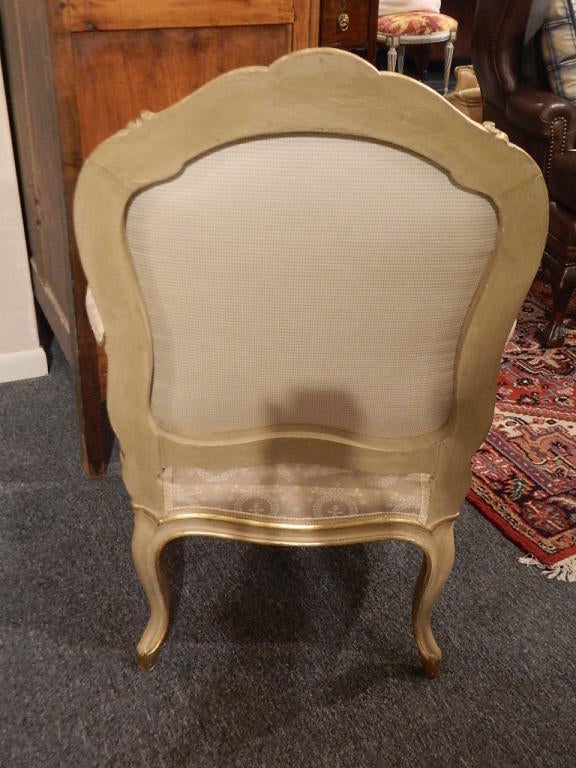 Pair of Painted and Gilt Napoleon III Arm Chairs, 19th Century In Good Condition For Sale In Savannah, GA