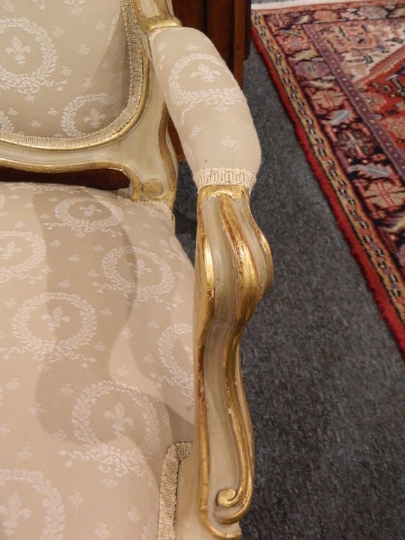Pair of Painted and Gilt Napoleon III Arm Chairs, 19th Century For Sale 3