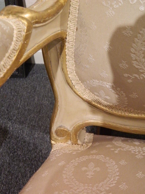 Pair of Painted and Gilt Napoleon III Arm Chairs, 19th Century For Sale 4