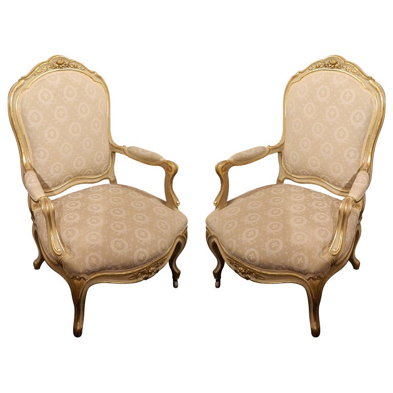 Pair of Painted and Gilt Napoleon III Arm Chairs, 19th Century