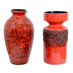 Two Vintage Orange Glazed Ceramic Vases, German, c. 1970