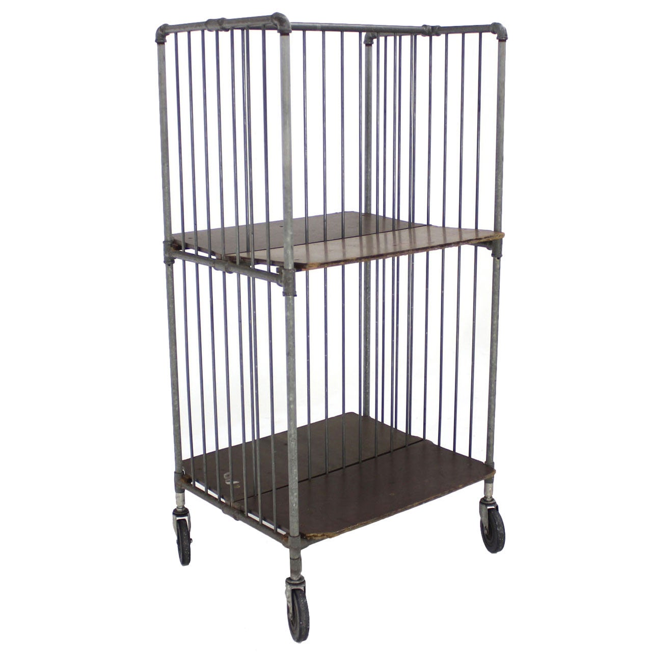 Heavy Industrial Mid-Century Modern Cart Rack with Storage Shelves
