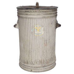 Vintage 1940s Industrial Galvanized Metal Trash Can / Log Holder