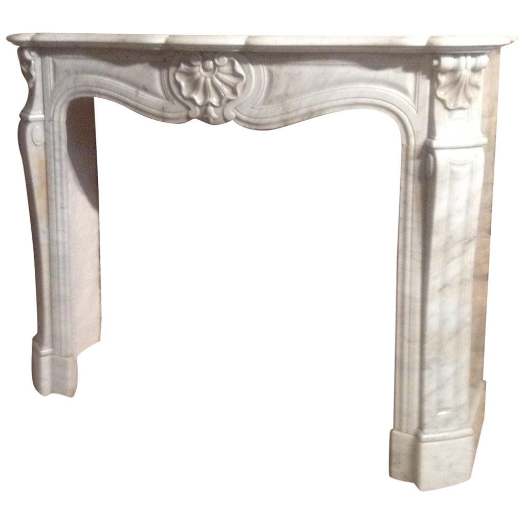 French Parisian Louis XV Style Fireplace in White Marble, circa 1800s, France