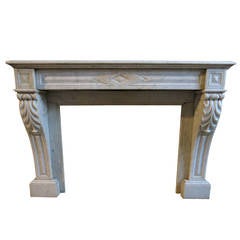 French Parisian Napoleon III Style Fireplace in White Carrera Marble 1800s Paris, France