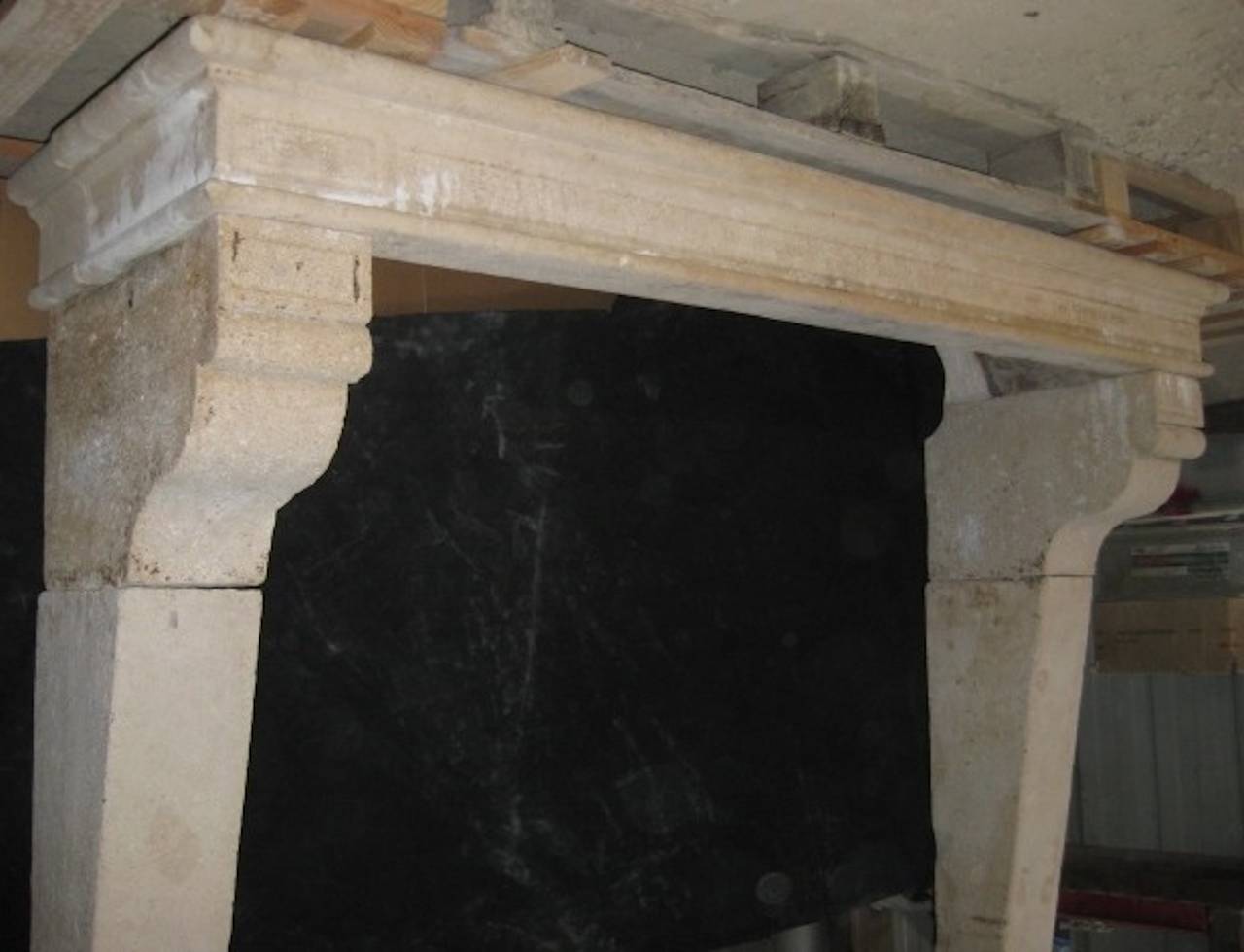 French Countryside Fireplace Hand Carved Limestone, Late 18th Century, France For Sale 1