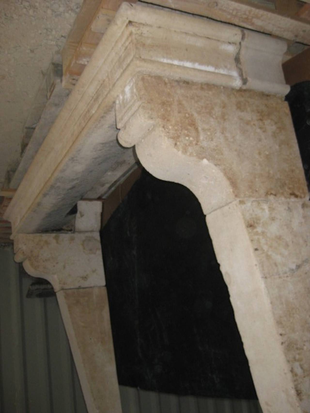 French Countryside Fireplace Hand Carved Limestone, Late 18th Century, France For Sale 6